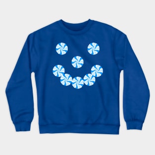 Blue Peppermint Holiday Candy Smiling Face Crewneck Sweatshirt